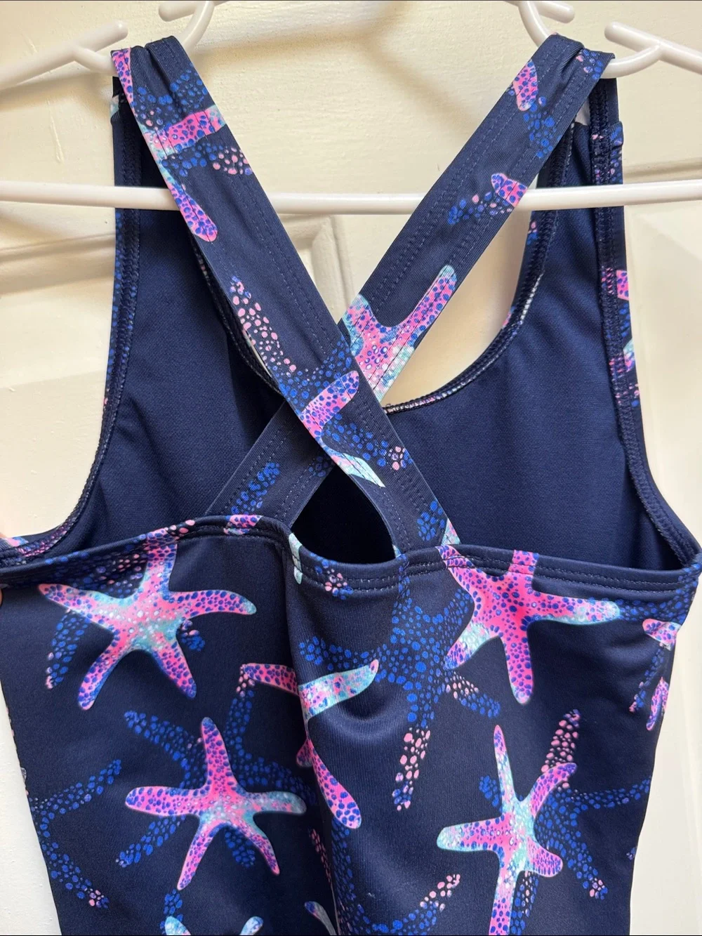 Lands End Girls size 6-7 S Navy Blue w/ Pink & Green Starfish 1 Piece Swimsuit - Picture 15 of 17